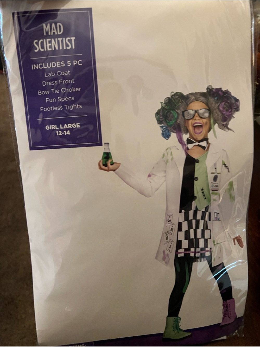 Kids Mad Scientist Costume - White Lab Coat with Green and Purple Accents